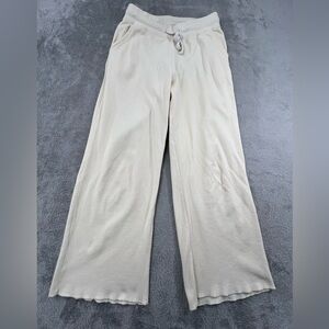 PACT M 100% Organic Cotton Wide Leg Cream White Waffle Knit Lounge Pants